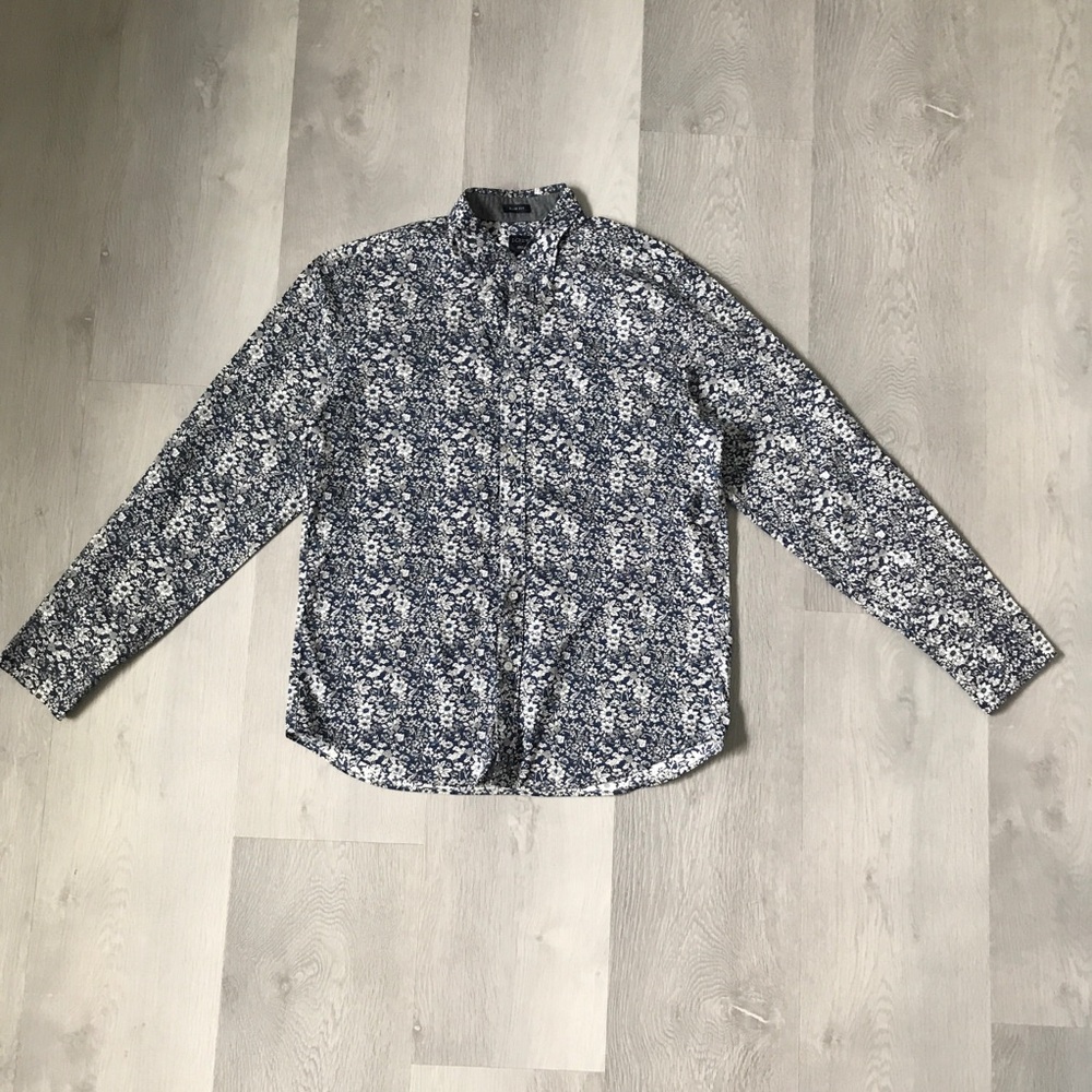 J CREW BLUE FLORAL SHIRT LONG SLEEVE BUTTON MENS LARGE